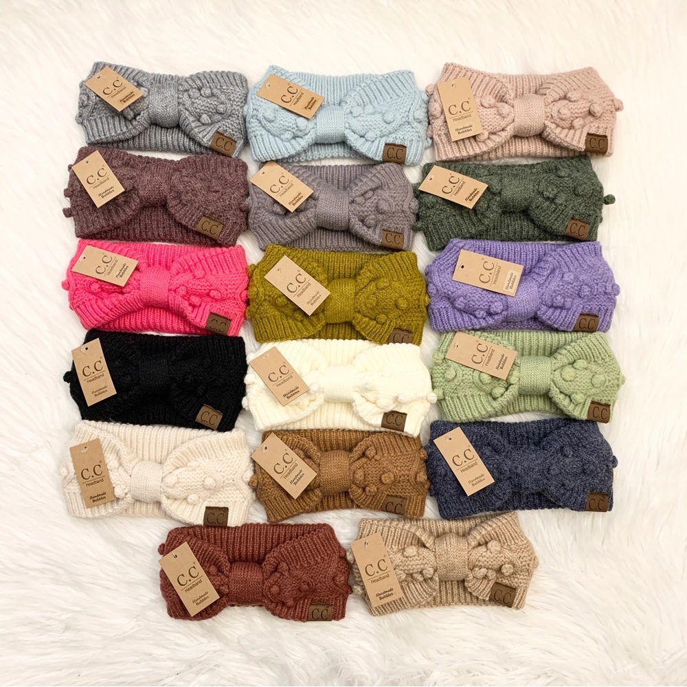 C.C Bobble Bow Knit Headband, Cute Headband, Warm Headband, Winter Cozy Headwrap